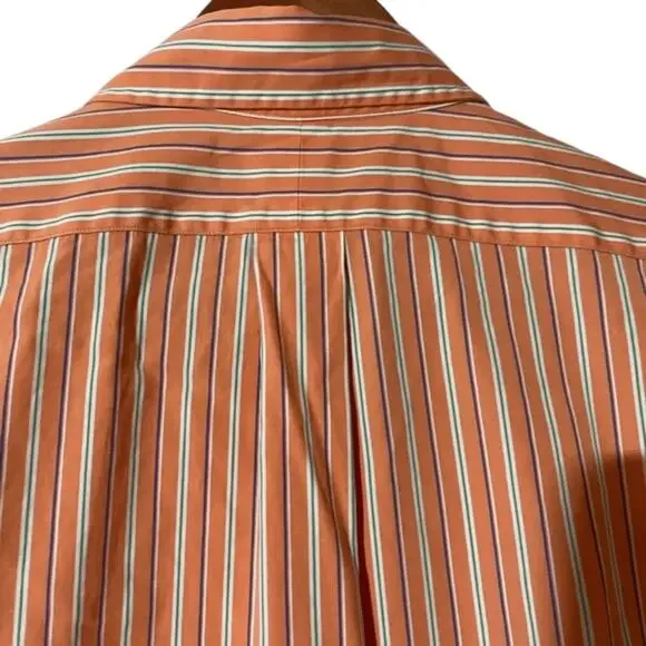 Ralph Lauren Mens  Sz Large Orange Striped Custom Fit Long Sleeve Shirt - Picture 4 of 6